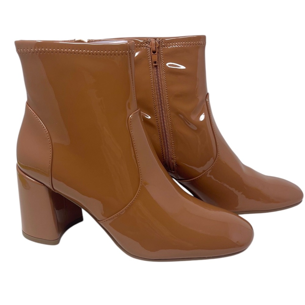 Madden NYC brown block heeled patent leather boots women’s size 9 1/2 NWT